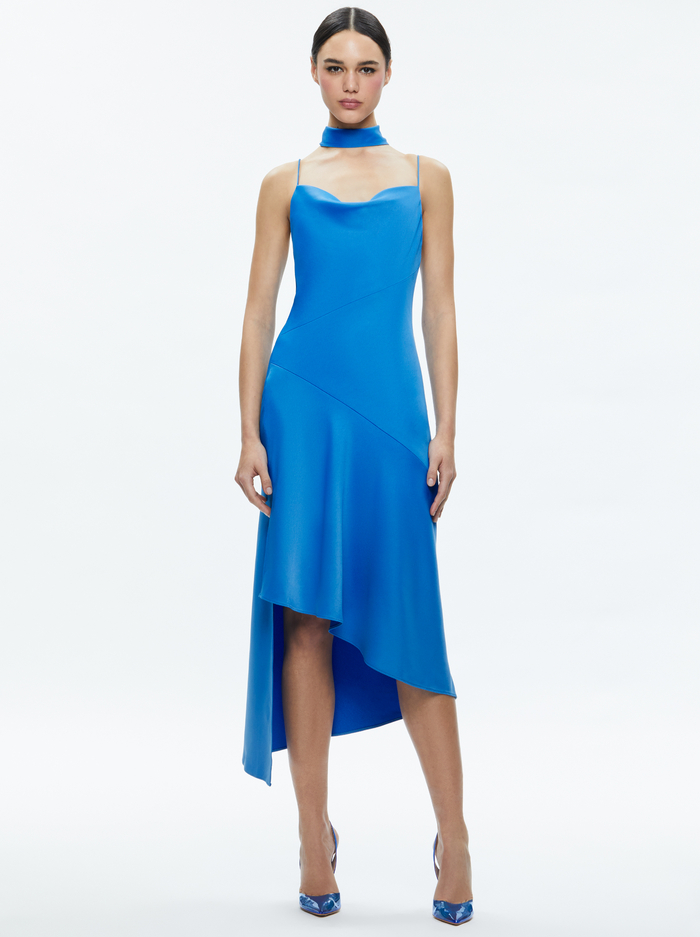 HARMONY ASYMMETRICAL SLIP SCARF DRESS - FRENCH BLUE - Alice And Olivia