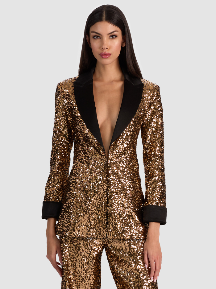 JUSTIN SEQUIN BLAZER - GOLD/BLACK - Alice And Olivia