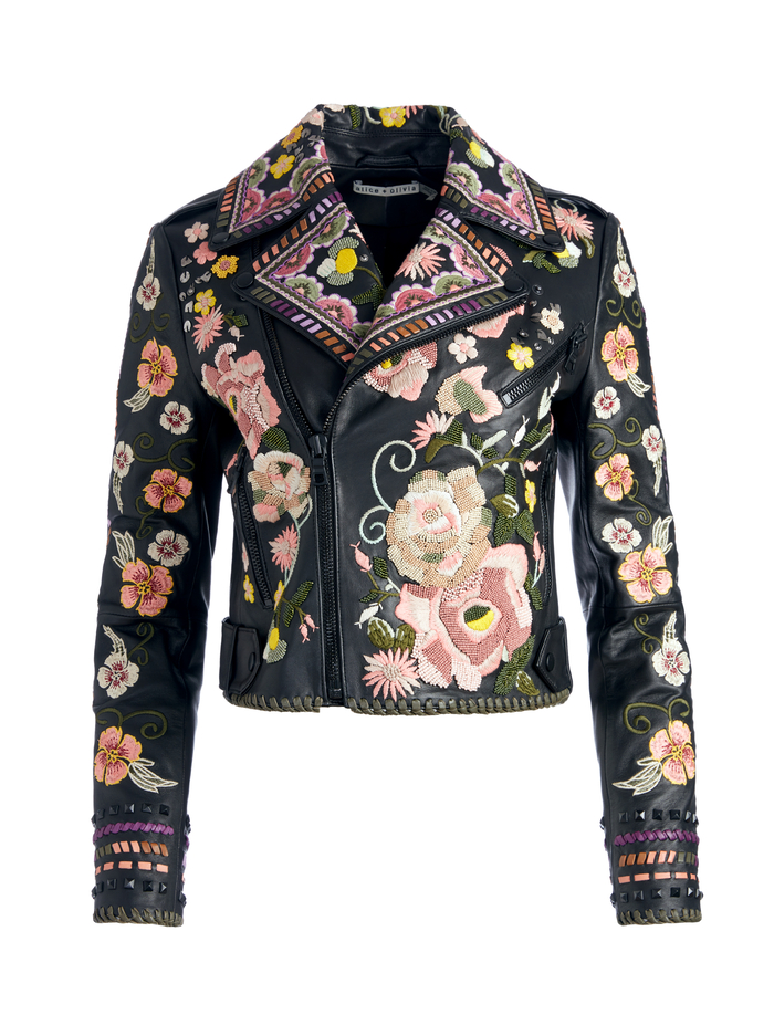 CODY EMBROIDERED LEATHER JACKET - BLACK/MULTI image 5 - Alice And Olivia