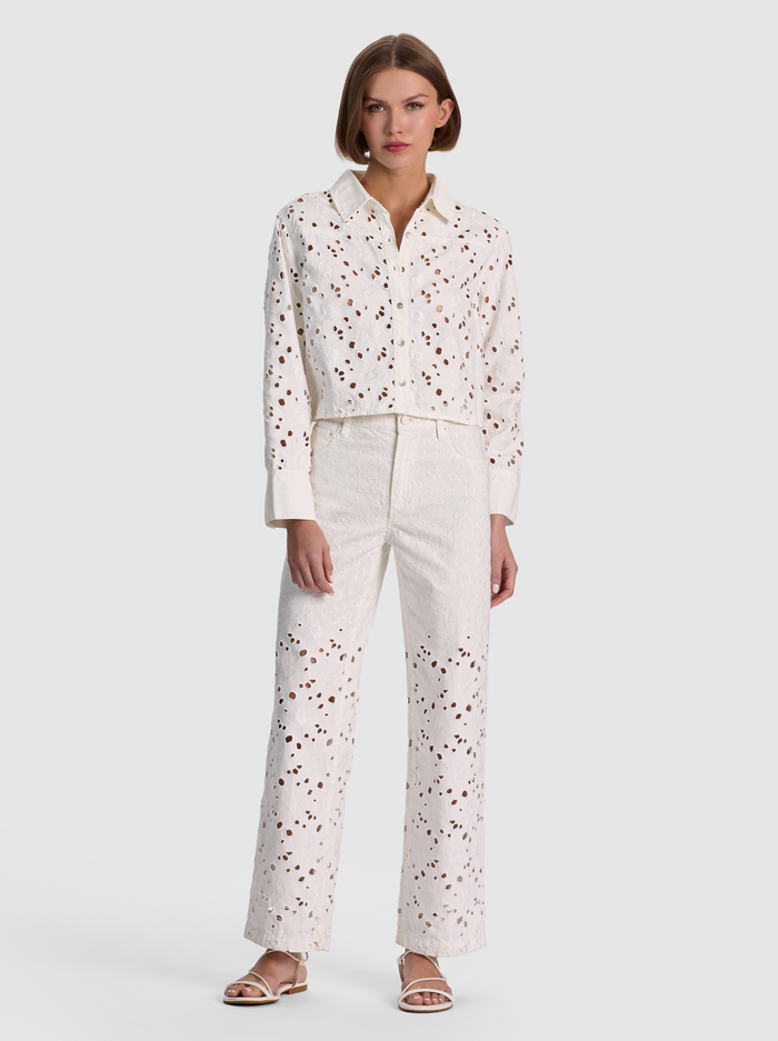FINELY LASER-CUT DENIM BUTTON DOWN - OFF WHITE image 1 - ALICE + OLIVIA