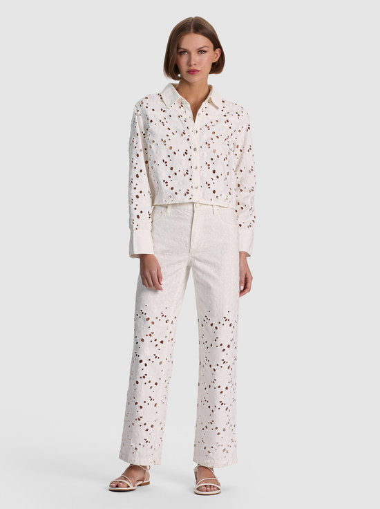 OFF WHITE-FINELY LASER-CUT DENIM BUTTON DOWN