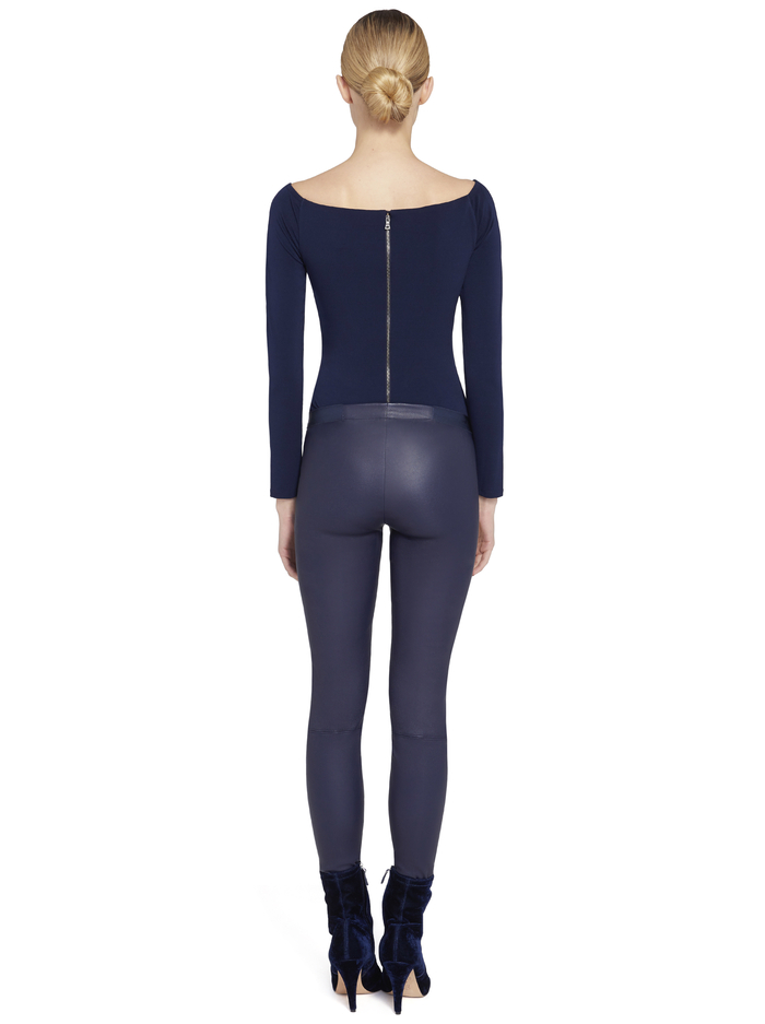 FRONT ZIP LEATHER LEGGING - NAVY image 1 - Alice And Olivia