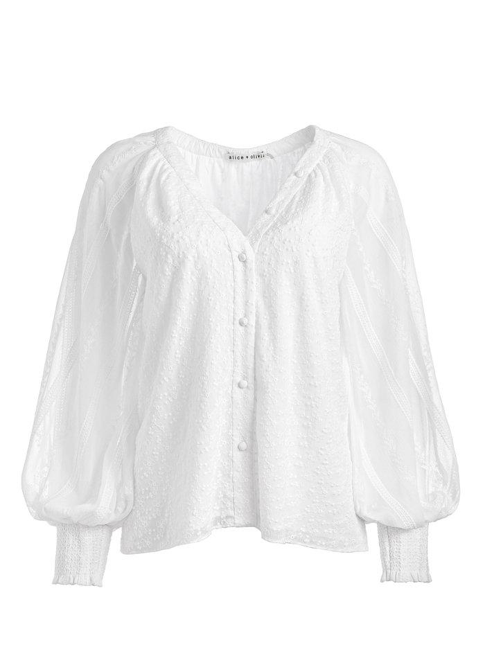 LANG EMBROIDERED BUTTON DOWN BLOUSE - WHITE image 5 - Alice And Olivia
