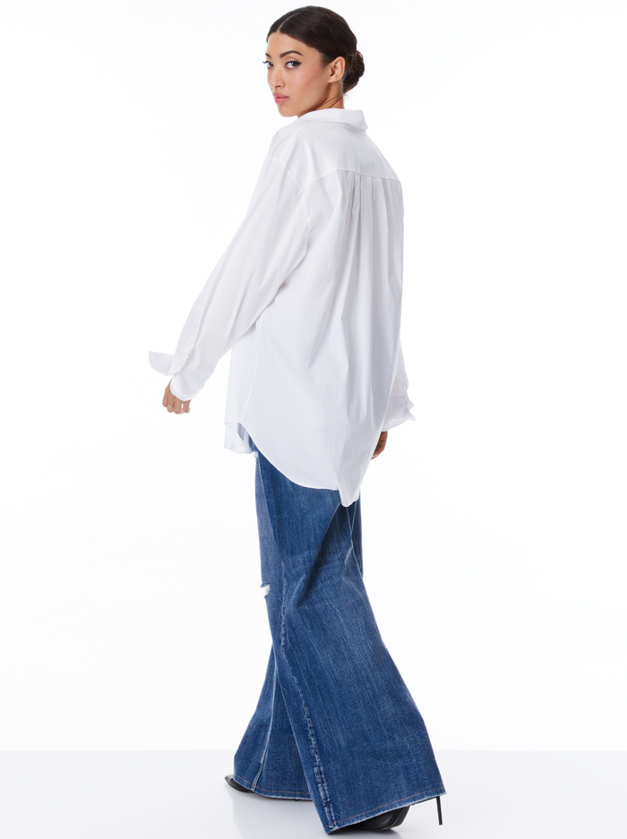 FINELY OVERSIZED LONG BUTTON DOWN SHIRT - WHITE image 1 - Alice And Olivia