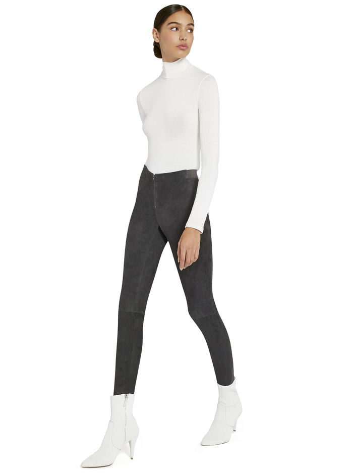 FRONT ZIP SUEDE LEGGING - CHARCOAL image 2 - Alice And Olivia