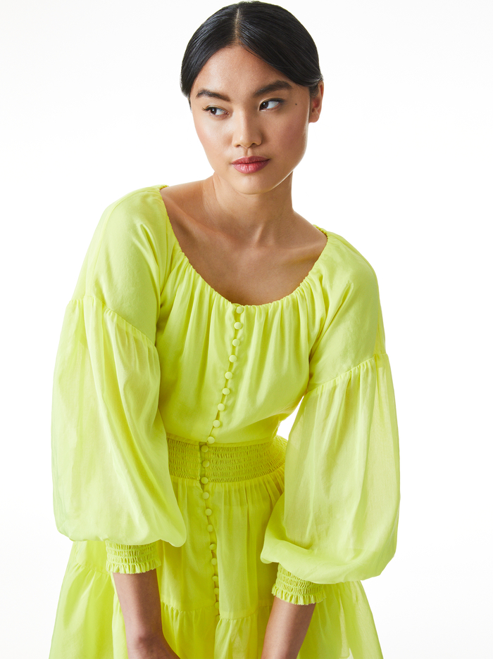KIARA BUTTON FRONT MINI DRESS - NEON KEYLIME image 3 - Alice And Olivia