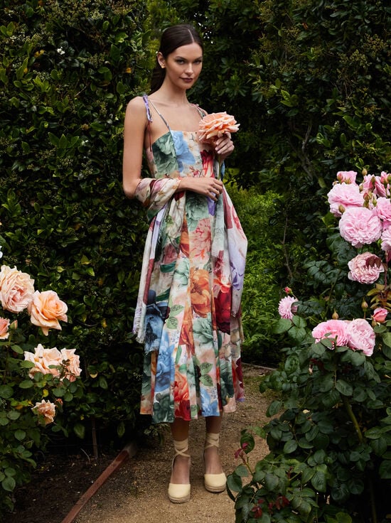 STORM FLORAL LG-JEANETTE PANELED MIDI DRESS
