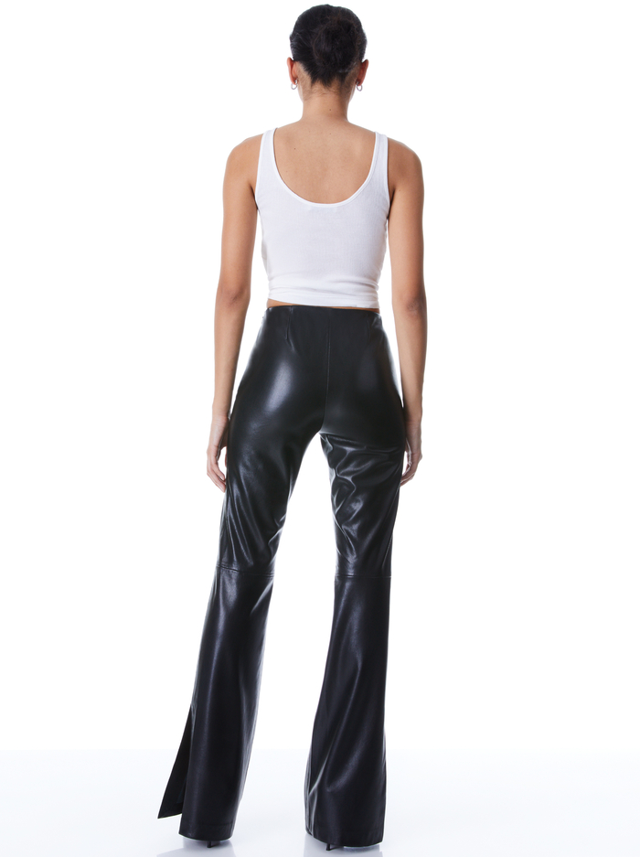 Teeny Vegan Leather Side Slit Pant In Black | Alice And Olivia