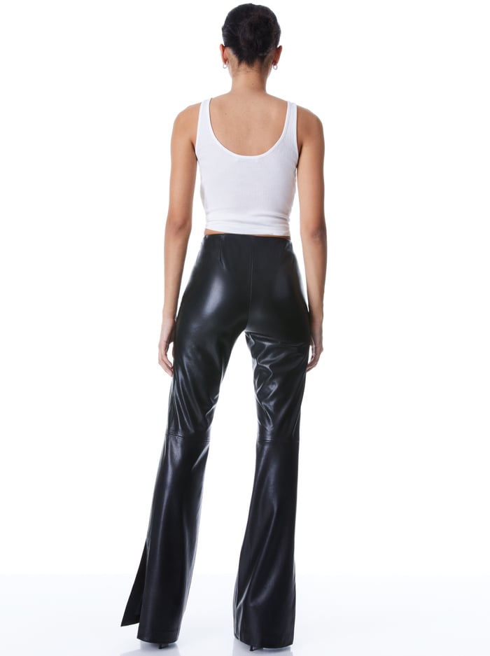 TEENY VEGAN LEATHER SIDE SLIT PANT - BLACK image 1 - Alice And Olivia