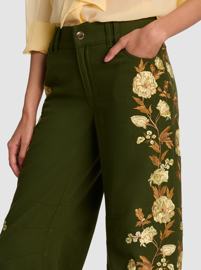 AKERS EMBROIDERED PANT - DARK OLIVE/MULTI image 4 - ALICE + OLIVIA