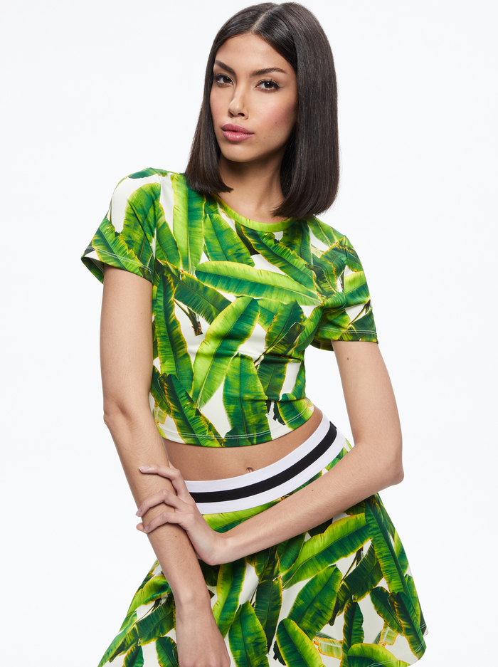 CINDY PICKLEBALL CROPPED TEE - SUN PALM OFF WHITE - Alice And Olivia