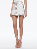 RILEY A-LINE EMBELLISHED LEATHER SKIRT - WHITE/SILVER