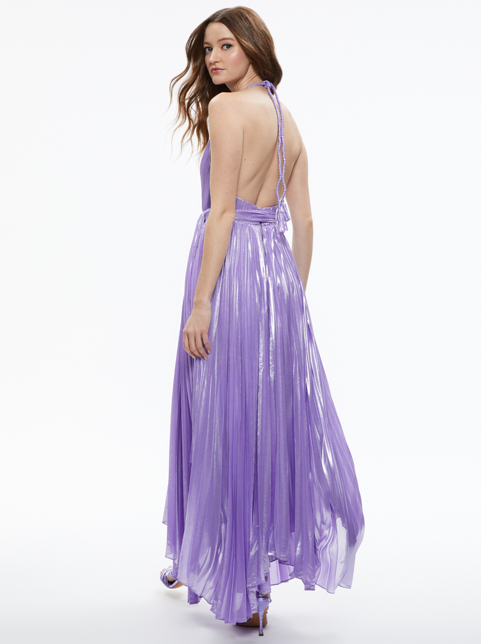 ARISTA SLEEVELESS HALTER NECK PLEATED MAXI DRESS - SOLSTICE image 1 - Alice And Olivia