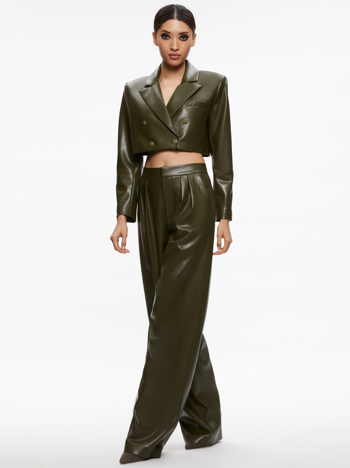ANTHONY CROPPED DOUBLE BREASTED VEGAN BLAZER - OLIVE image 4 - Alice And Olivia