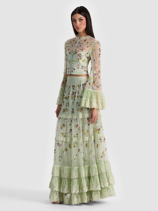 LIGHT SAGE MULTI-ALLEGRA EMBELLISHED TOP