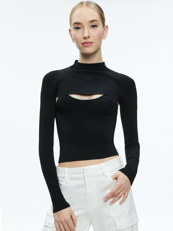 ORION KNIT TANK AND SHRUG - BLACK - Alice And Olivia