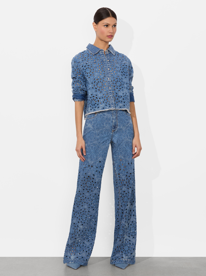 FINELY LASERCUT DENIM SHIRT - AVERY BLUE image 4 - Alice And Olivia