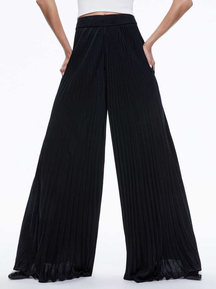 COPEN PLEATED WIDE LEG PANT - BLACK - Alice And Olivia