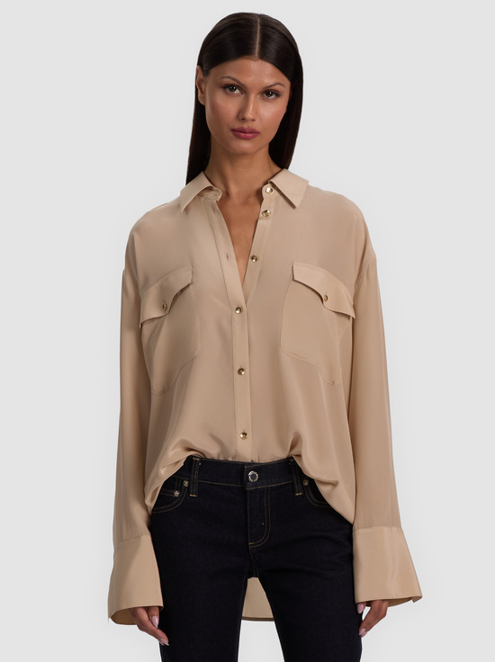 SAND-FINELY OVERSIZED SILK BUTTON DOWN
