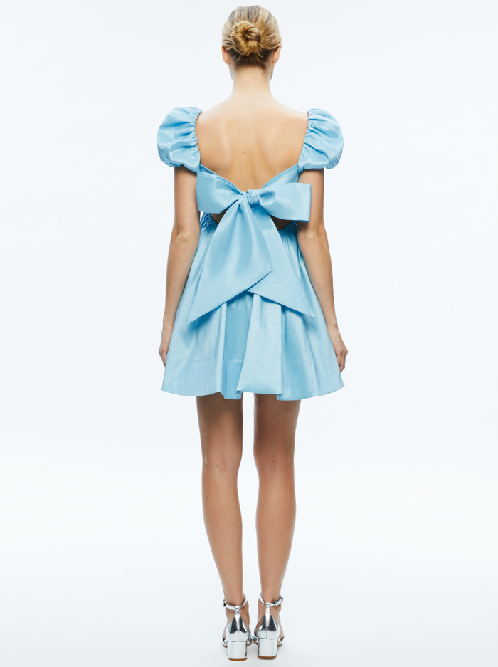 SHARILYN BUBBLE SLEEVE TIE BACK MINI DRESS - ICE image 1 - Alice And Olivia