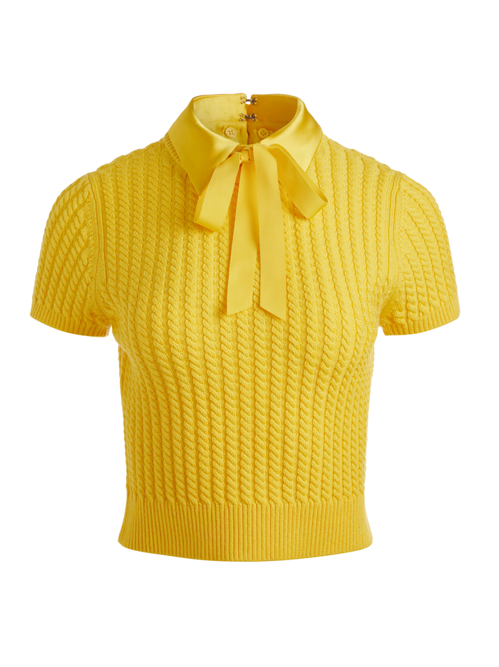 ABBOTT SHORT SLEEVE PULLOVER WITH WOVEN COLLAR - MUSTARD SEED image 5 - Alice And Olivia
