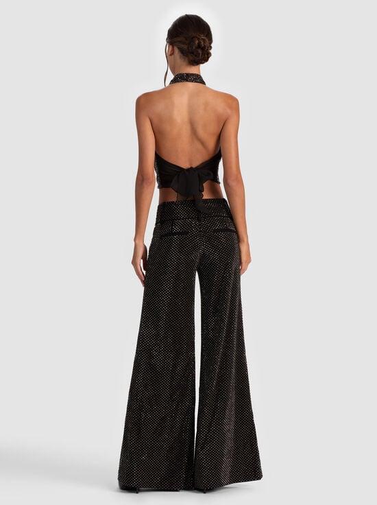 BLACK-DANI EMBELLISHED HALTER TOP
