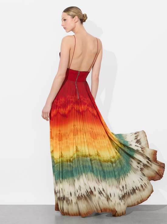 CRYSTAL TIE DYE-LAUREN PLEATED MAXI DRESS