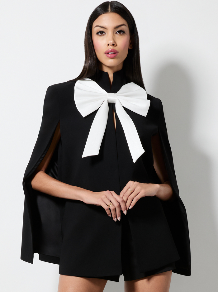 PHILIPPA BOW CAPE - BLACK/OFF WHITE - Alice And Olivia