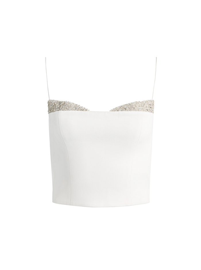 HALLIE EMBELLISHED PEEKABOO TOP - OFF WHITE/CRYSTAL image 5 - ALICE + OLIVIA