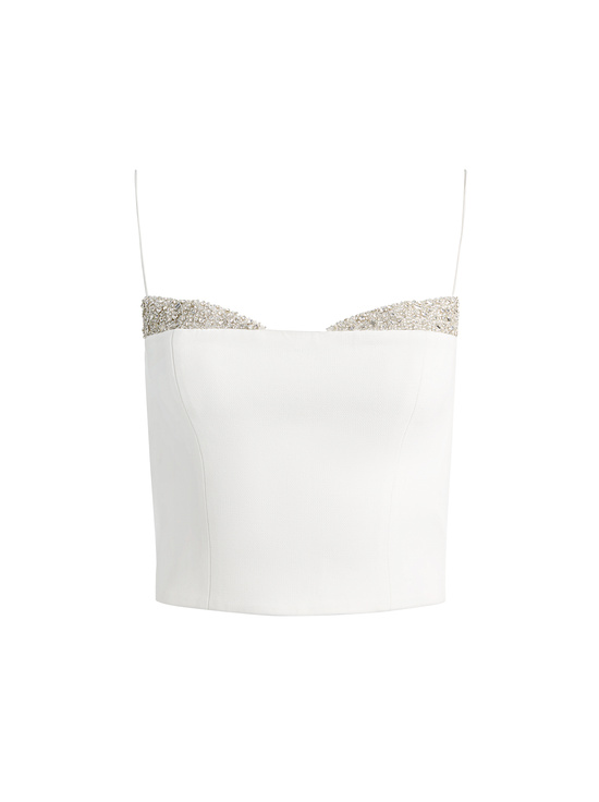 OFF WHITE/CRYSTAL-HALLIE EMBELLISHED PEEKABOO TOP