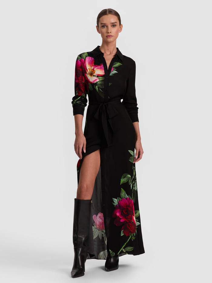 CHASSIDY MAXI SHIRT DRESS - EMPRESS BLOOM BLACK - ALICE + OLIVIA