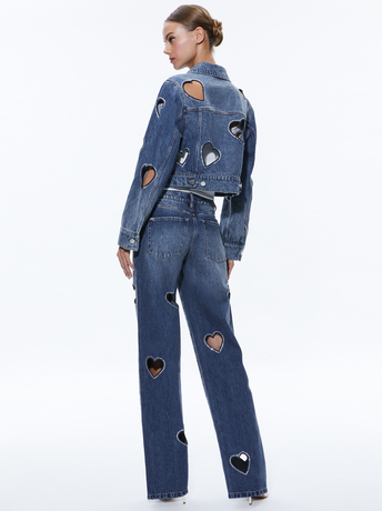 TRUE BLUES DARK-JEFF HEART EMBELLISHED CROPPED DENIM JACKET