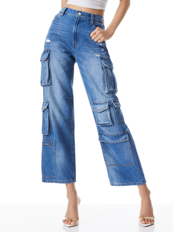 LUIS DENIM CARGO PANT - PASADENA BLUE - Alice And Olivia