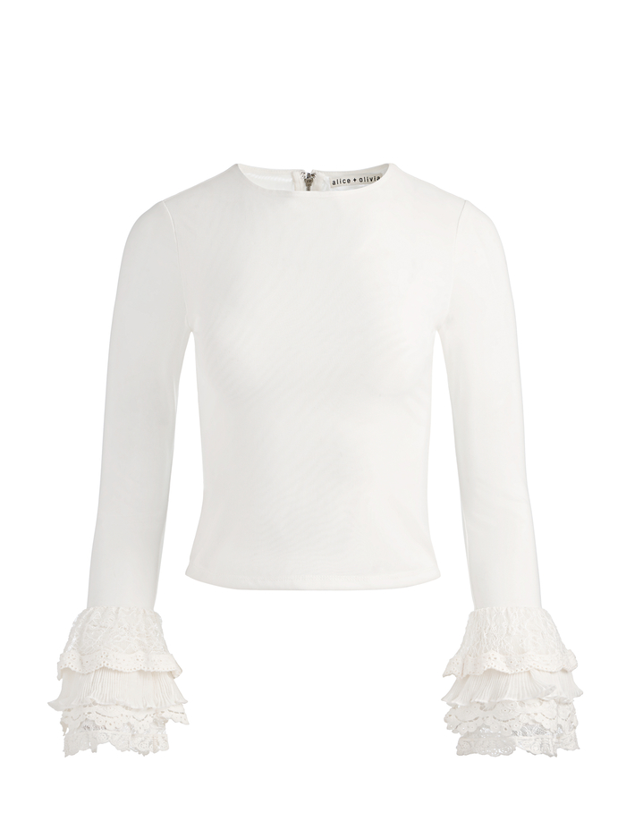 DELAINA TOP WITH RUFFLE CUFF - OFF WHITE image 6 - ALICE + OLIVIA