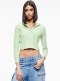 LIDELL CROPPED ZIP UP HOODIE - PISTACHIO