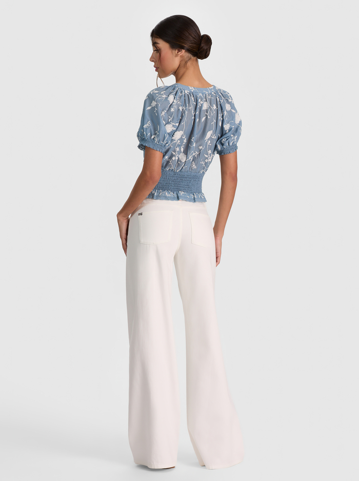 KATHRYN LACE TRIM BLOUSE - DEEP DENIM BLUE/VANILLA image 2 - ALICE + OLIVIA