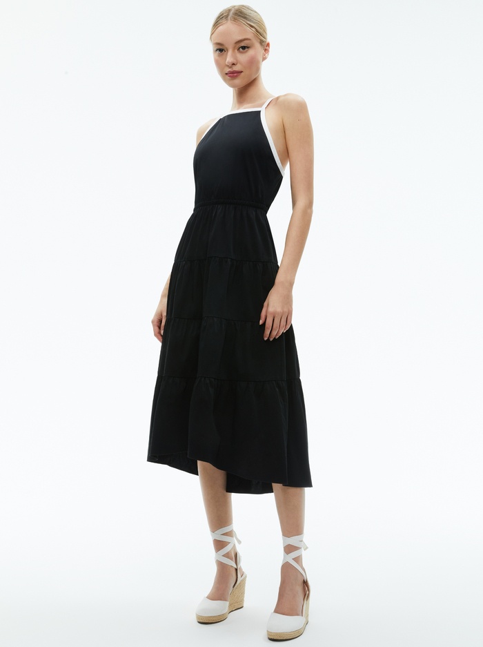 HARTLEY GATHERED MIDI DRESS - BLACK/OFF WHITE image 3 - Alice And Olivia