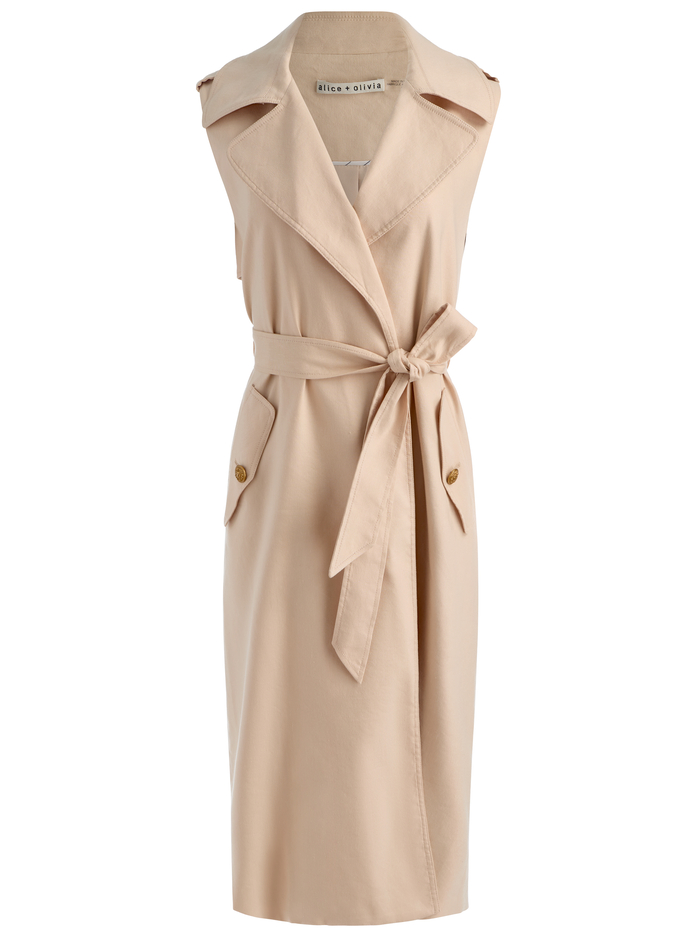 KEITH SLEEVELESS LINEN TRENCH - OATMEAL image 5 - ALICE + OLIVIA