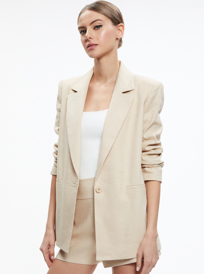 DENNY LINEN NOTCH COLLAR BOYFRIEND BLAZER - NATURAL - Alice And Olivia