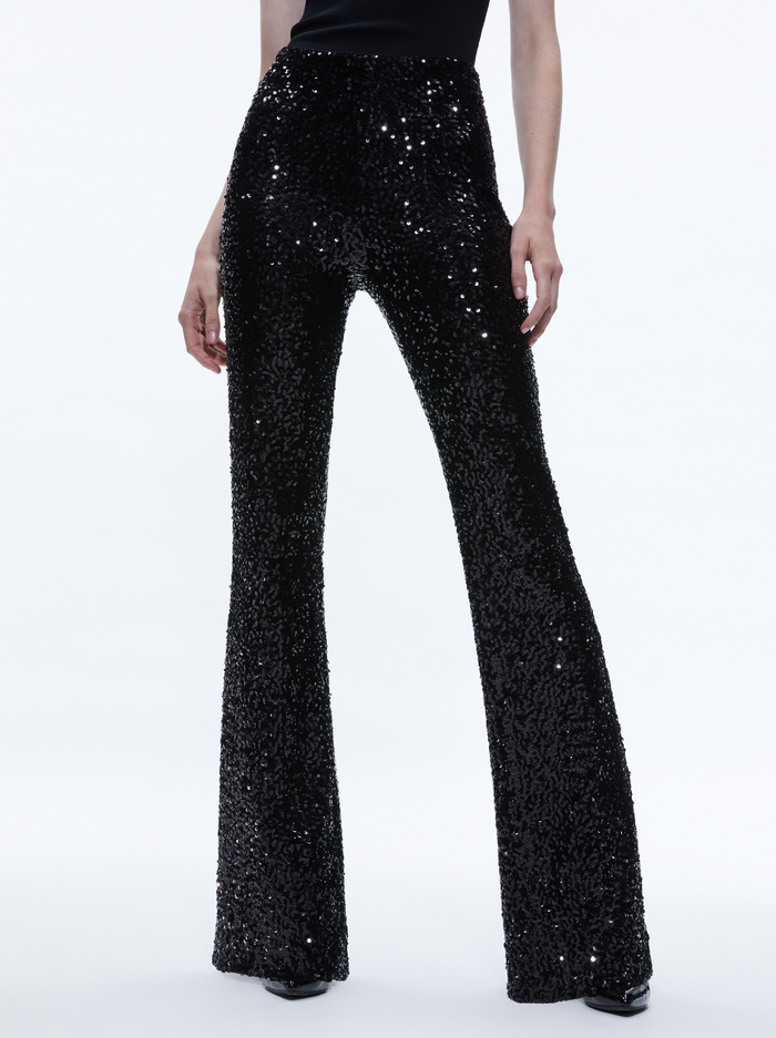 LARA SEQUIN BOOTCUT PANT - BLACK - Alice And Olivia
