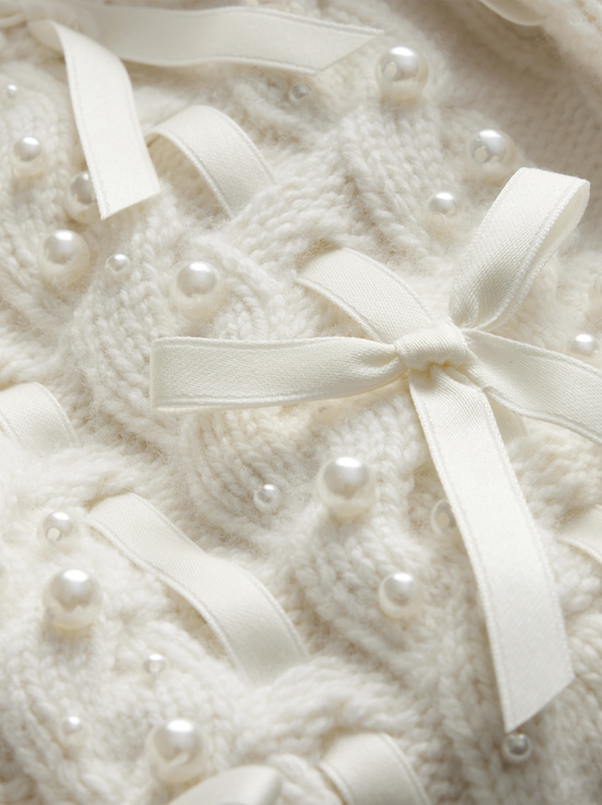 SOFT WHITE-KITTY BOW CARDIGAN