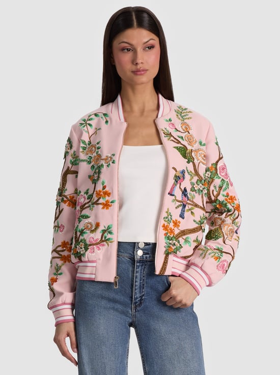 ENGLISH ROSE/MULTI-LONNIE EMBELLISHED VARSITY JACKET