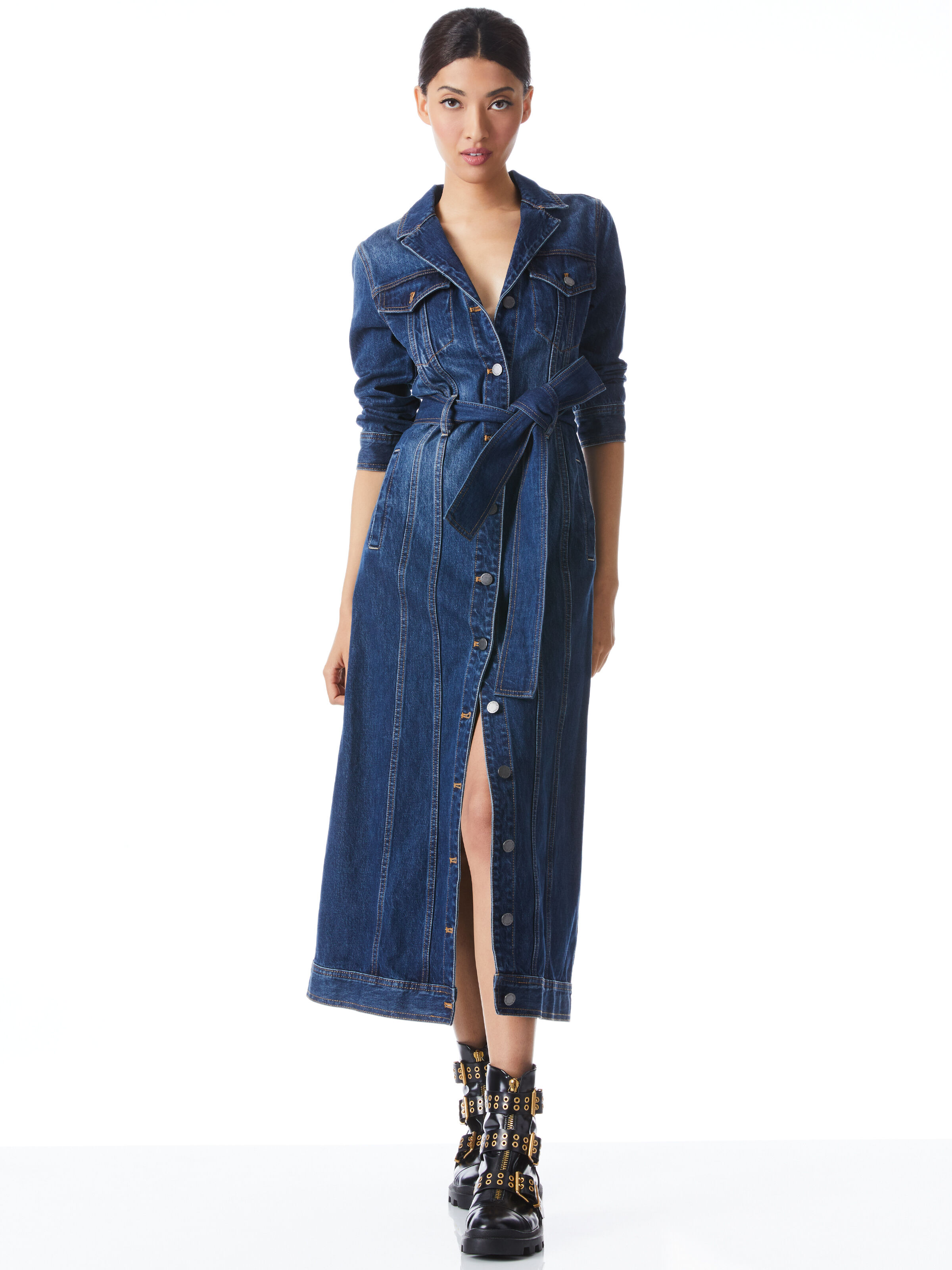 Daren Maxi Denim Jacket In Love Train Alice Olivia