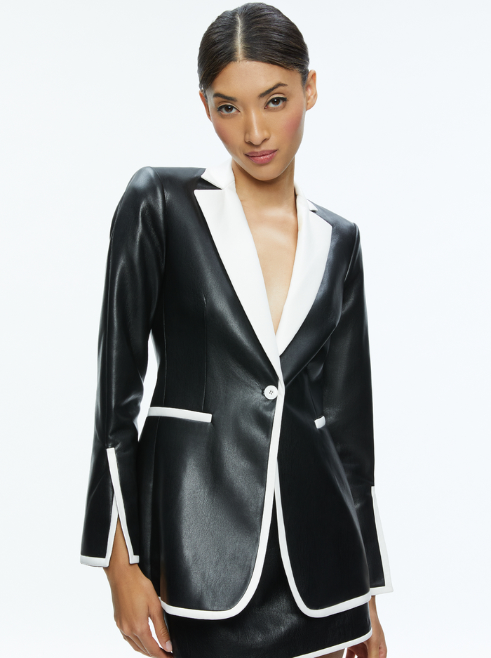 BREANN VEGAN BLAZER - BLACK/OFF WHITE - Alice And Olivia