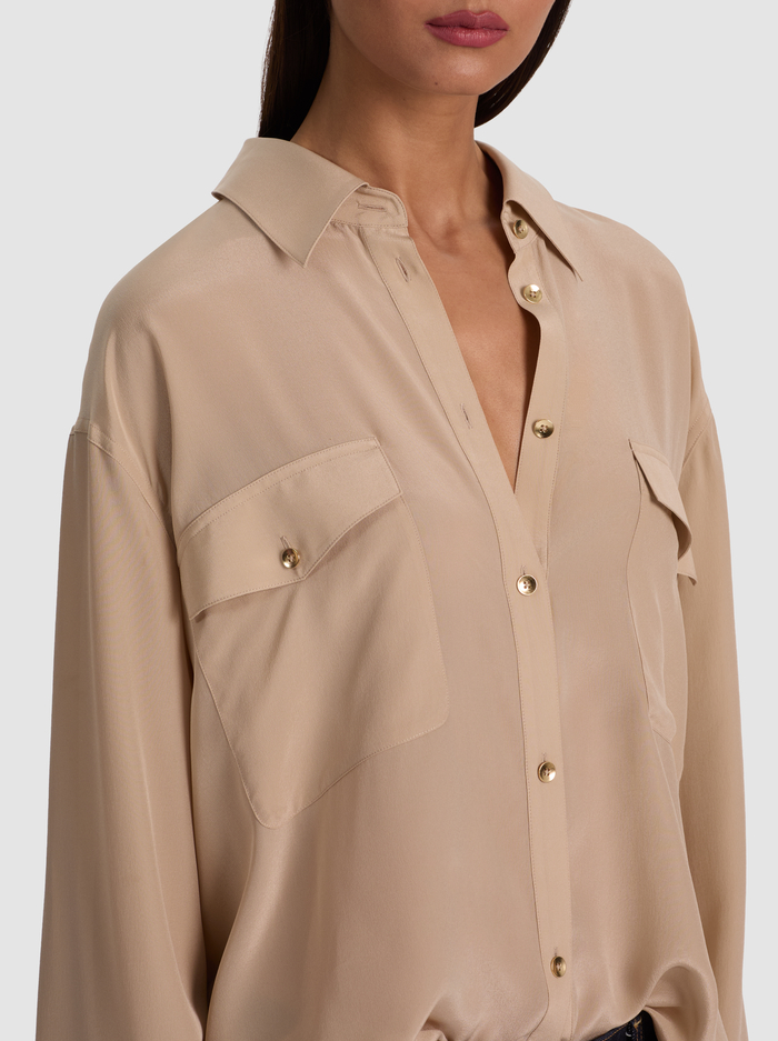 FINELY OVERSIZED SILK BUTTON DOWN - SAND image 3 - ALICE + OLIVIA