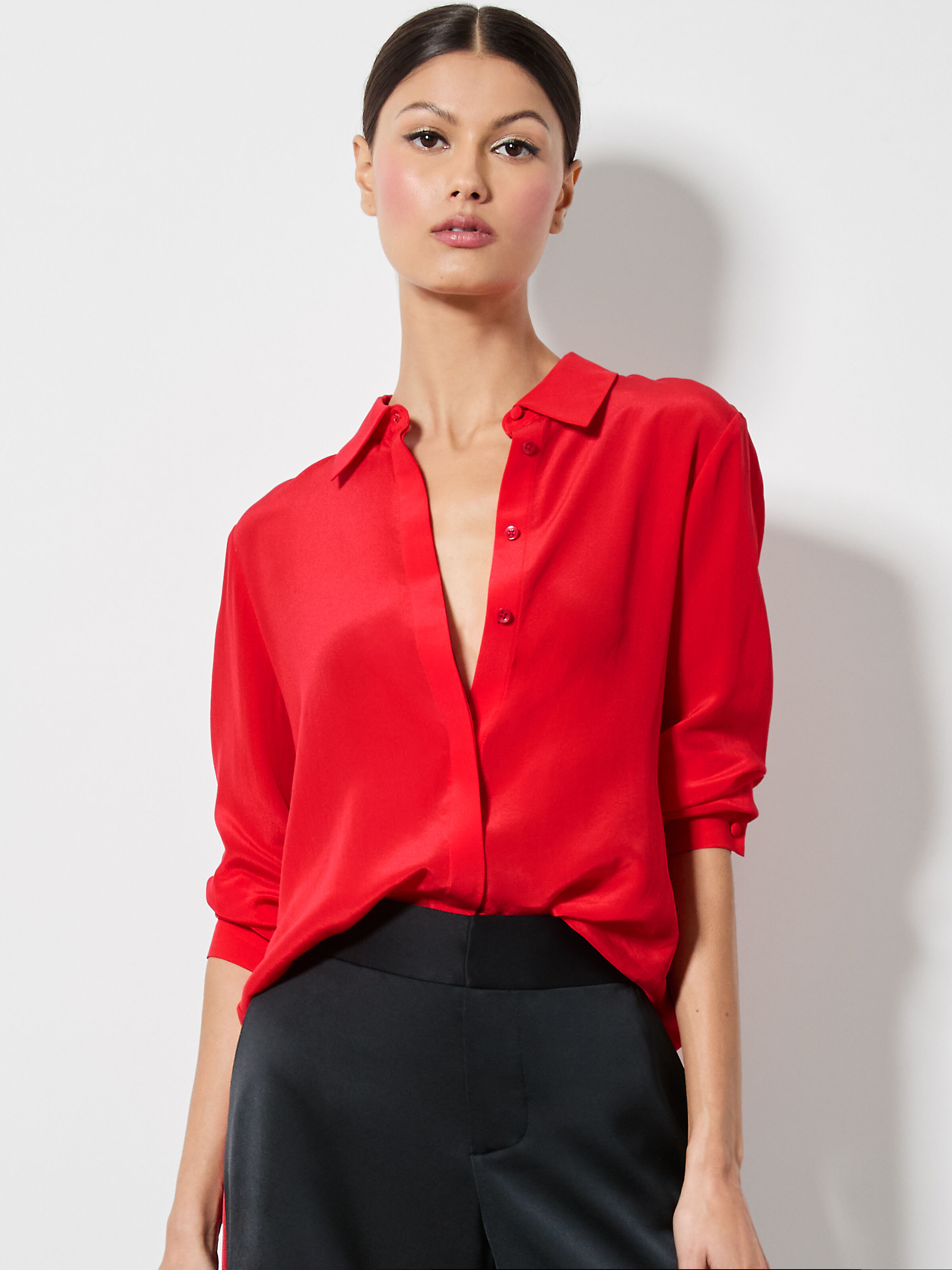 Willa Placket Top In Bright Ruby | Alice + Olivia
