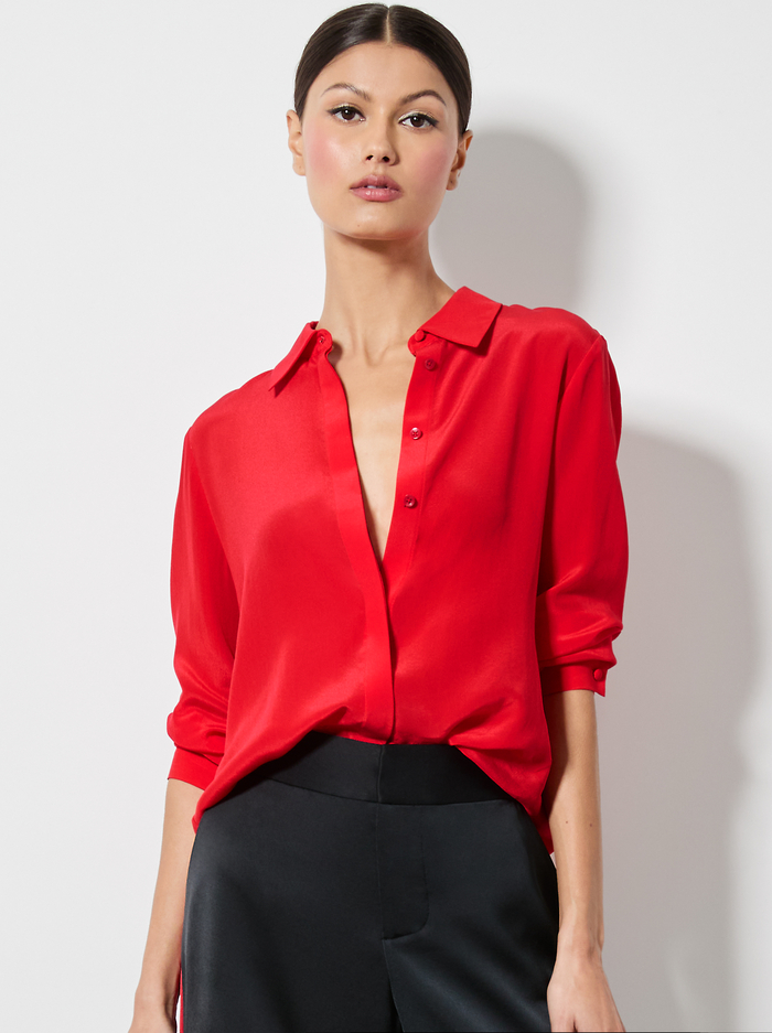 WILLA PLACKET TOP - BRIGHT RUBY - Alice And Olivia