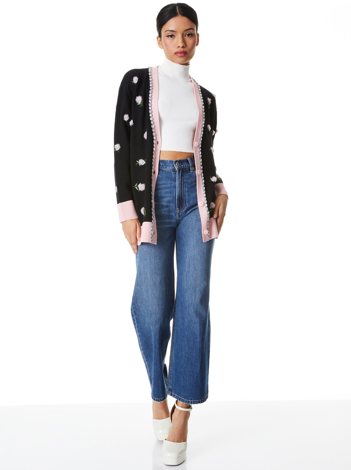 BRADFORD EMBELLISHED GRANDPA CARDIGAN - BLACK/PETAL image 4 - ALICE + OLIVIA