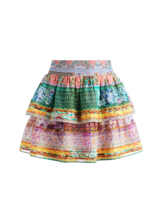 JOJO SMOCKED WAIST BAND RUFFLE MINI SKIRT - VINTAGE SUMMER LAVNDR FLDS image 5 - Alice And Olivia