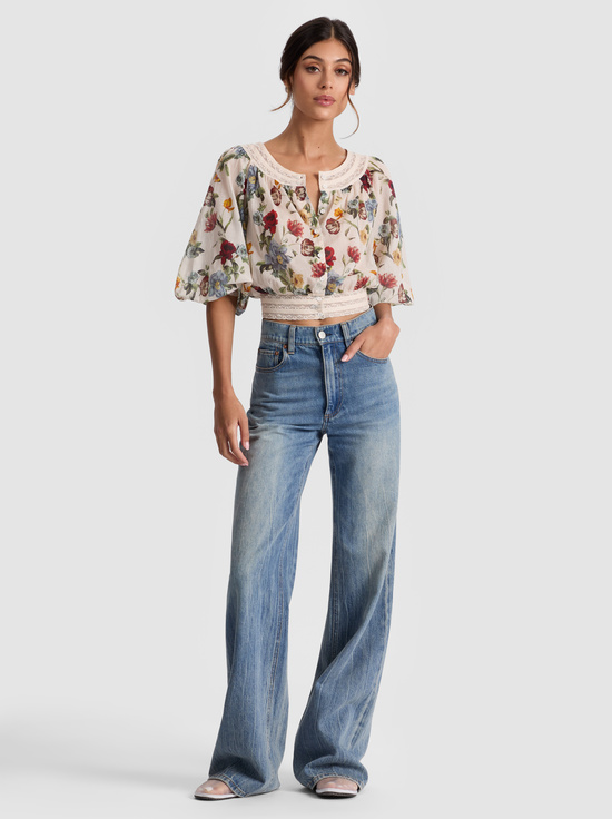 PROVENCE FLORAL SM-CHERELLE BUTTON DOWN BLOUSE